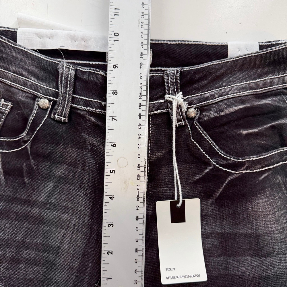 Fire & Rain Y2K Coquette Bootcut Jeans Size 9 Black Rhinestone Cross Pockets NWT - Picture 11 of 14